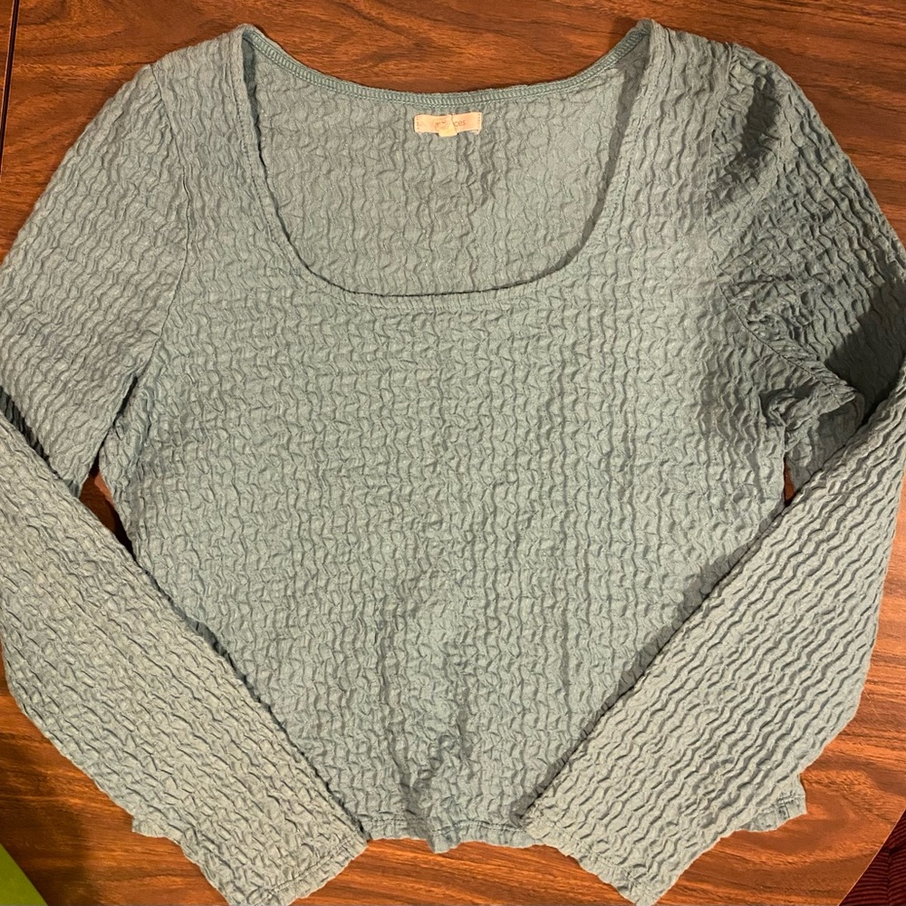Maurices Crinkle Long Sleeve Top - Soft Blue